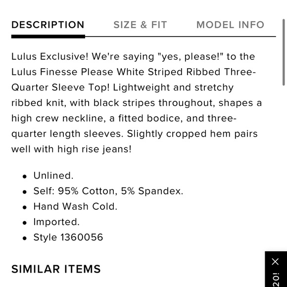 Lulu’s White Stripped Ribbed Three Quarter Length Top - Picture 8 of 8